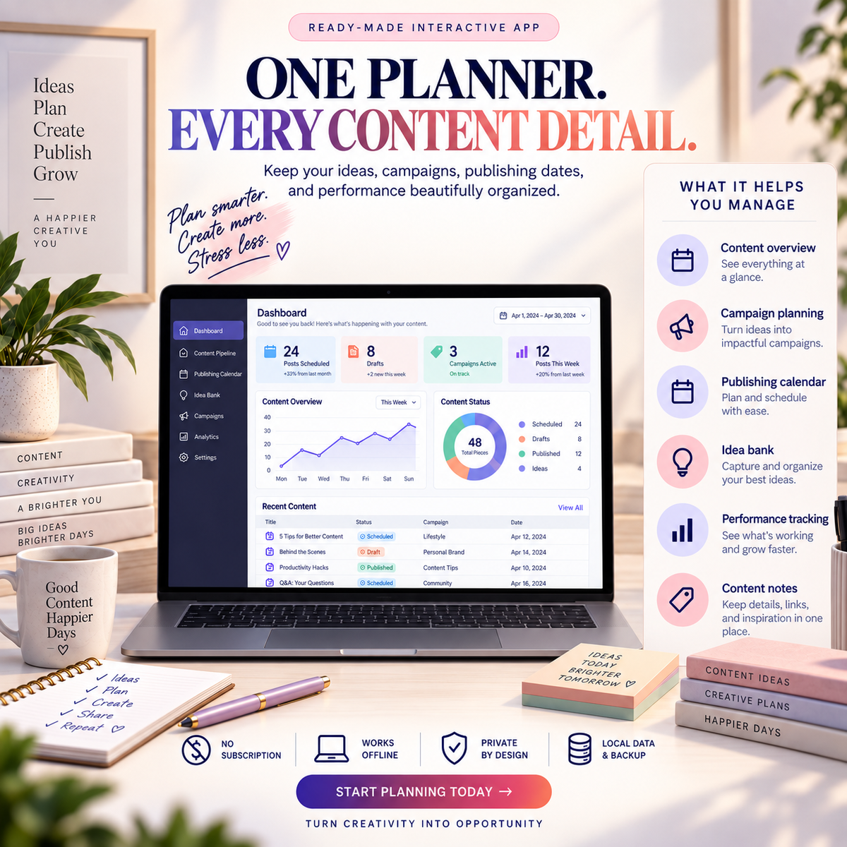 π±π£ Social Media Content Planner App β Interactive Personal Planner