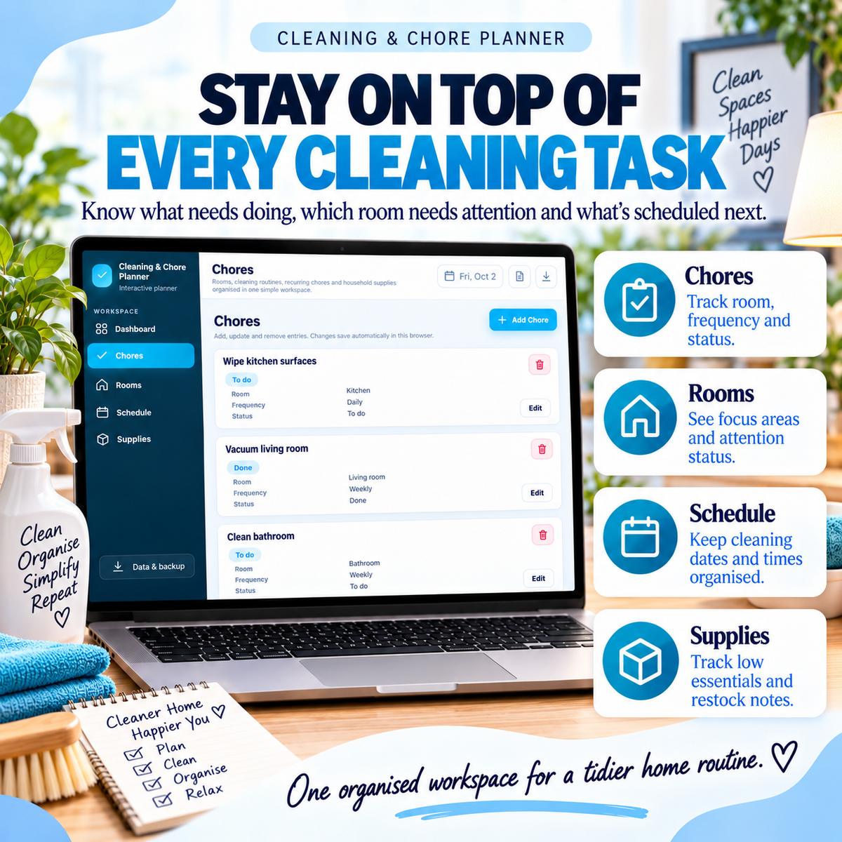 π§Ήπ± Cleaning & Chore Planner App β Interactive Personal Planner