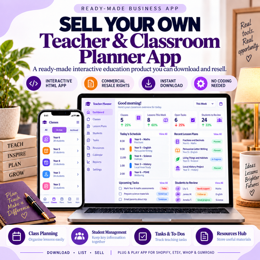 🍎 Teacher & Classroom Planner App — Ready-Made Digital Product