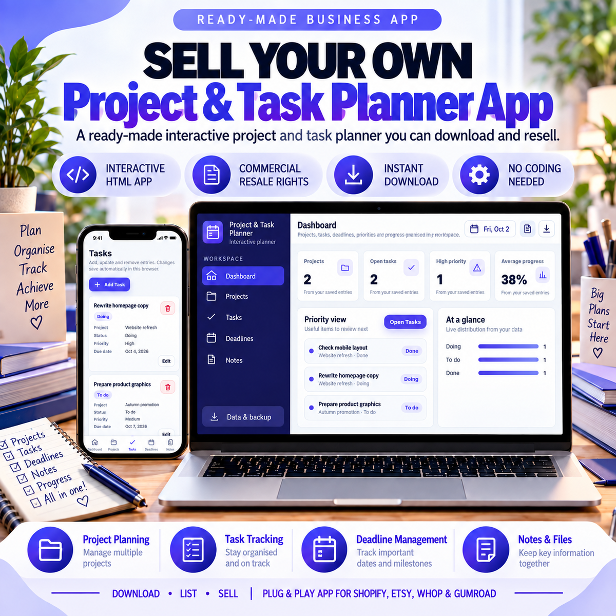 📋 Project & Task Planner App — Ready-Made Digital Product