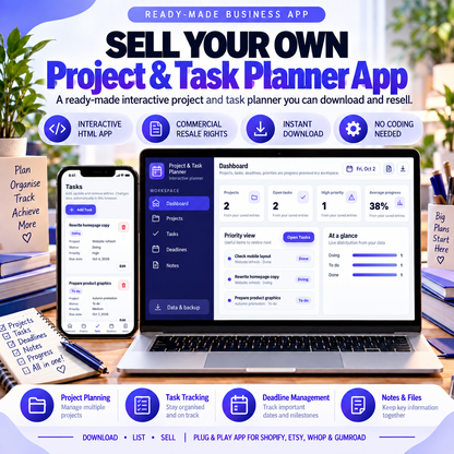 📋 Project & Task Planner App — Ready-Made Digital Product