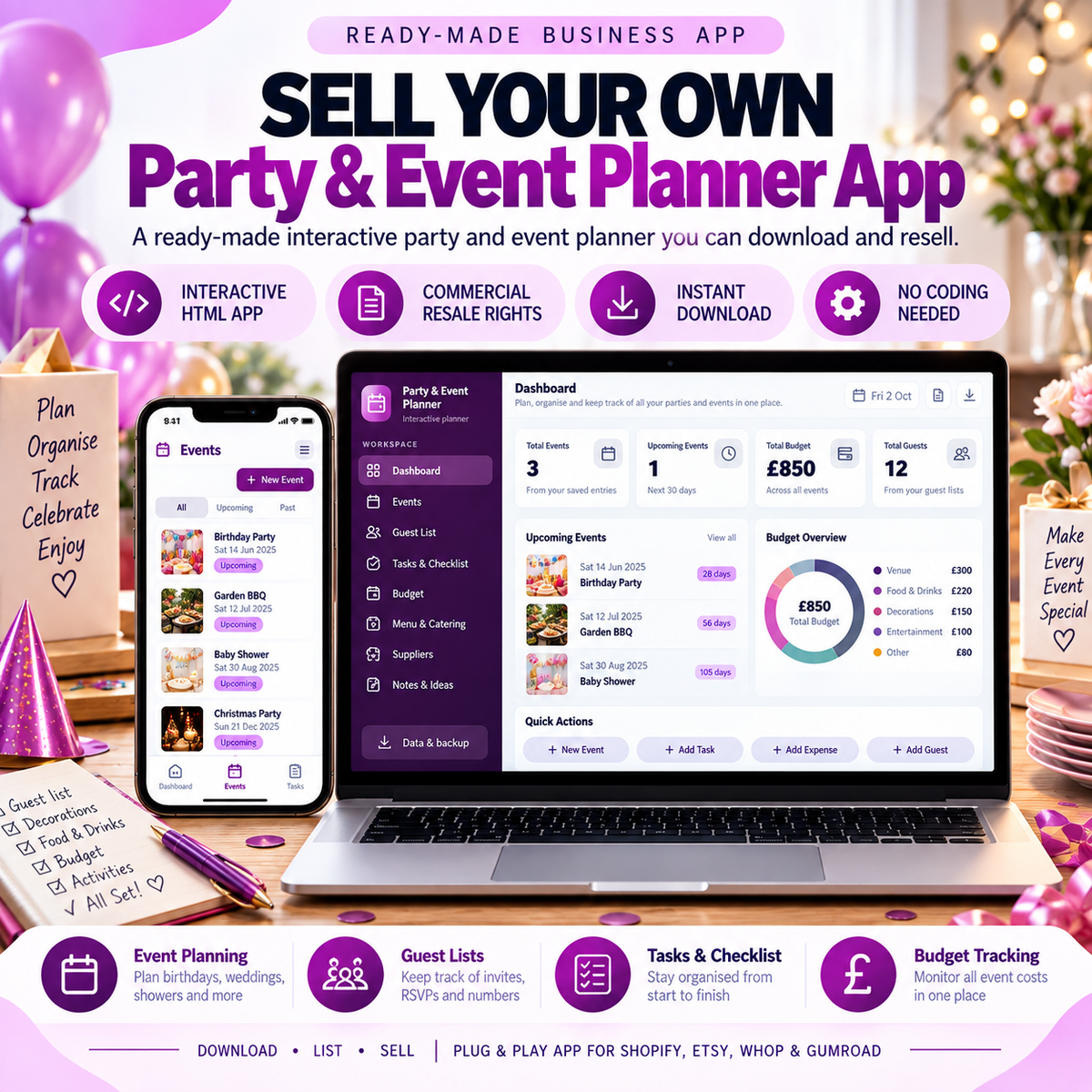 🎉 Party & Event Planner App — Ready-Made Digital Product