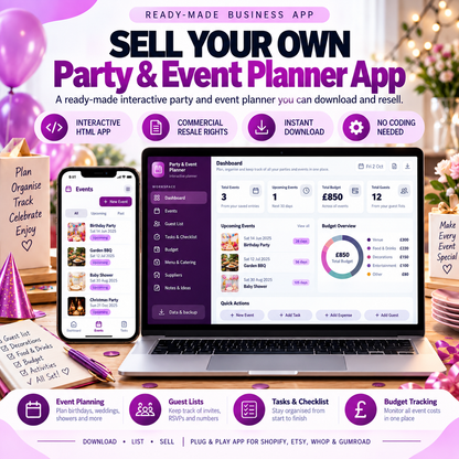 🎉 Party & Event Planner App — Ready-Made Digital Product