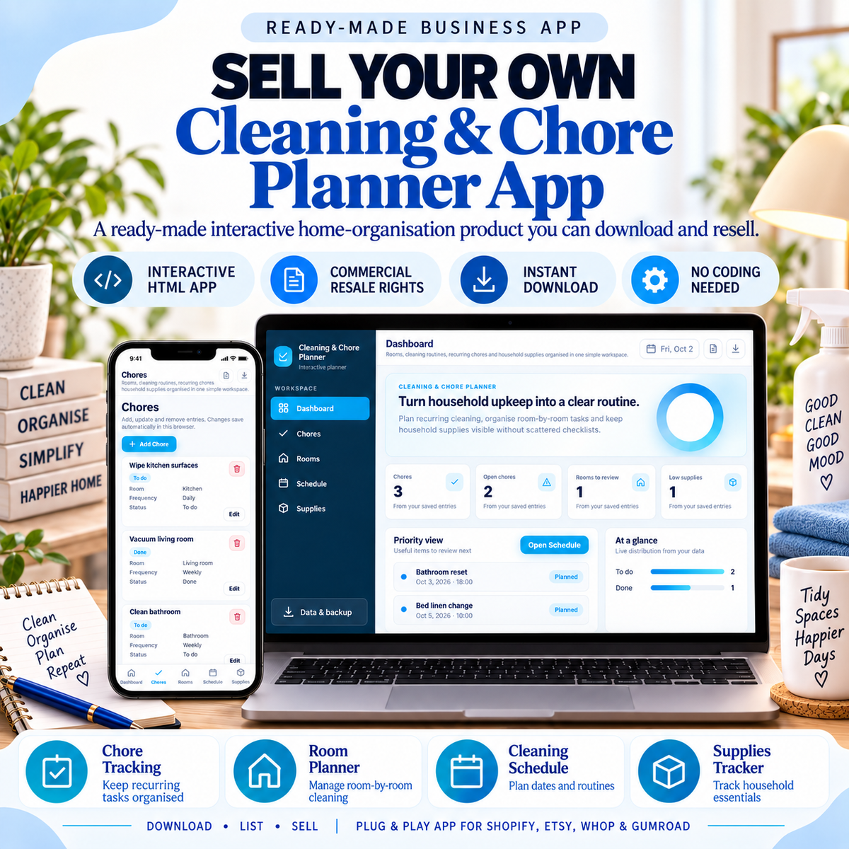 🧹 Cleaning & Chore Planner App — Ready-Made Digital Product