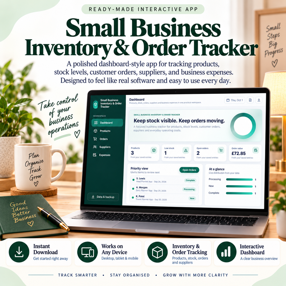 📦📱 Small Business Inventory & Order Tracker App — Interactive Business Planner