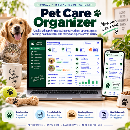 🐾📱 Pet Care Organizer App — Interactive Personal Planner
