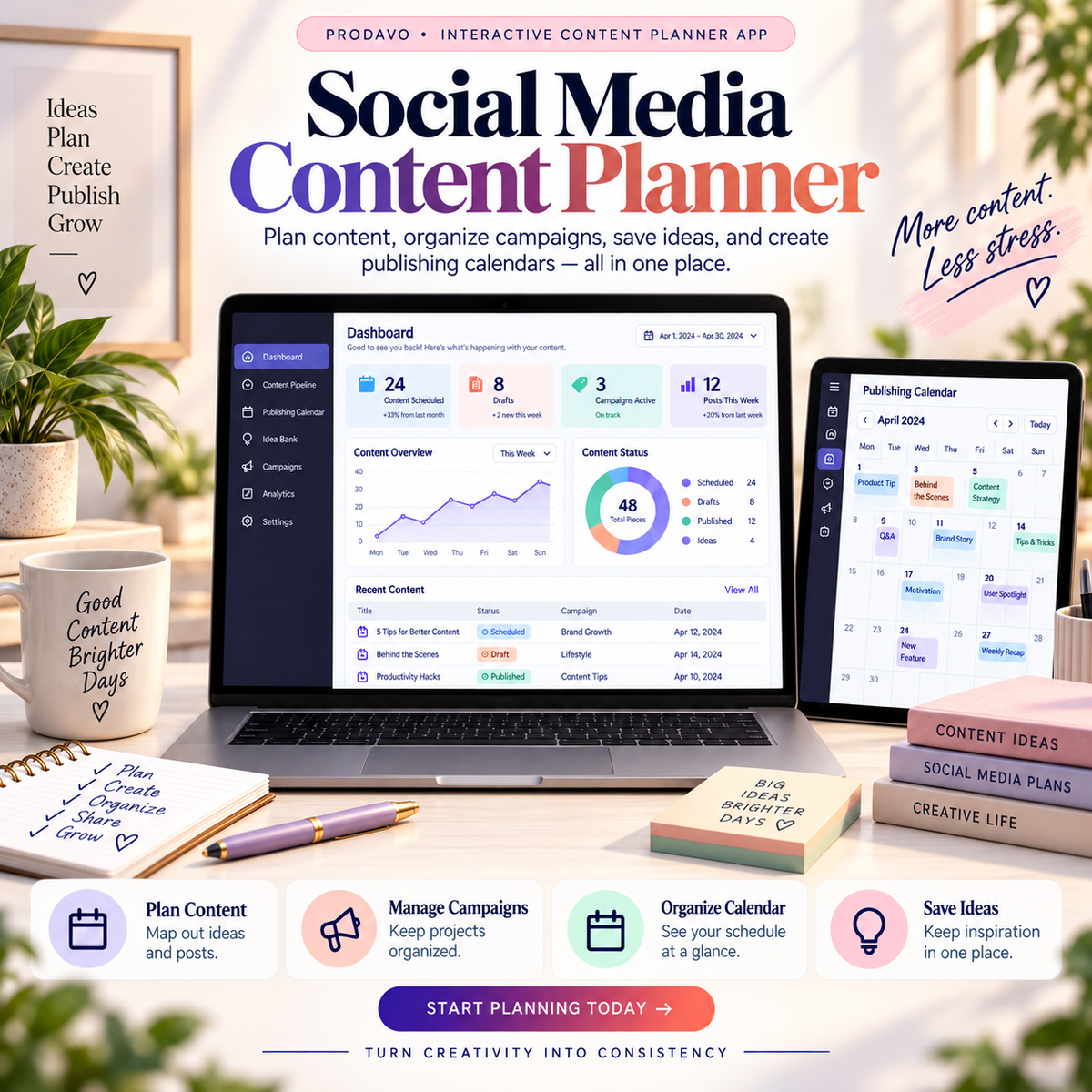📱📣 Social Media Content Planner App — Interactive Personal Planner