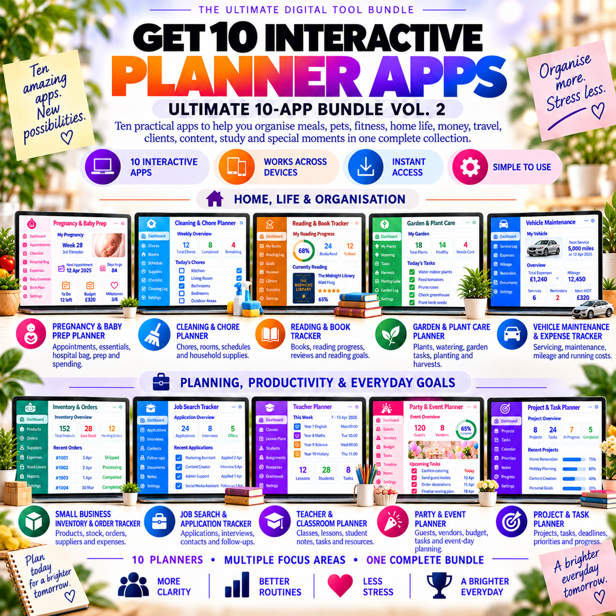 📱📦 Ultimate 10-App Bundle Vol. 2 — Interactive Personal Planners