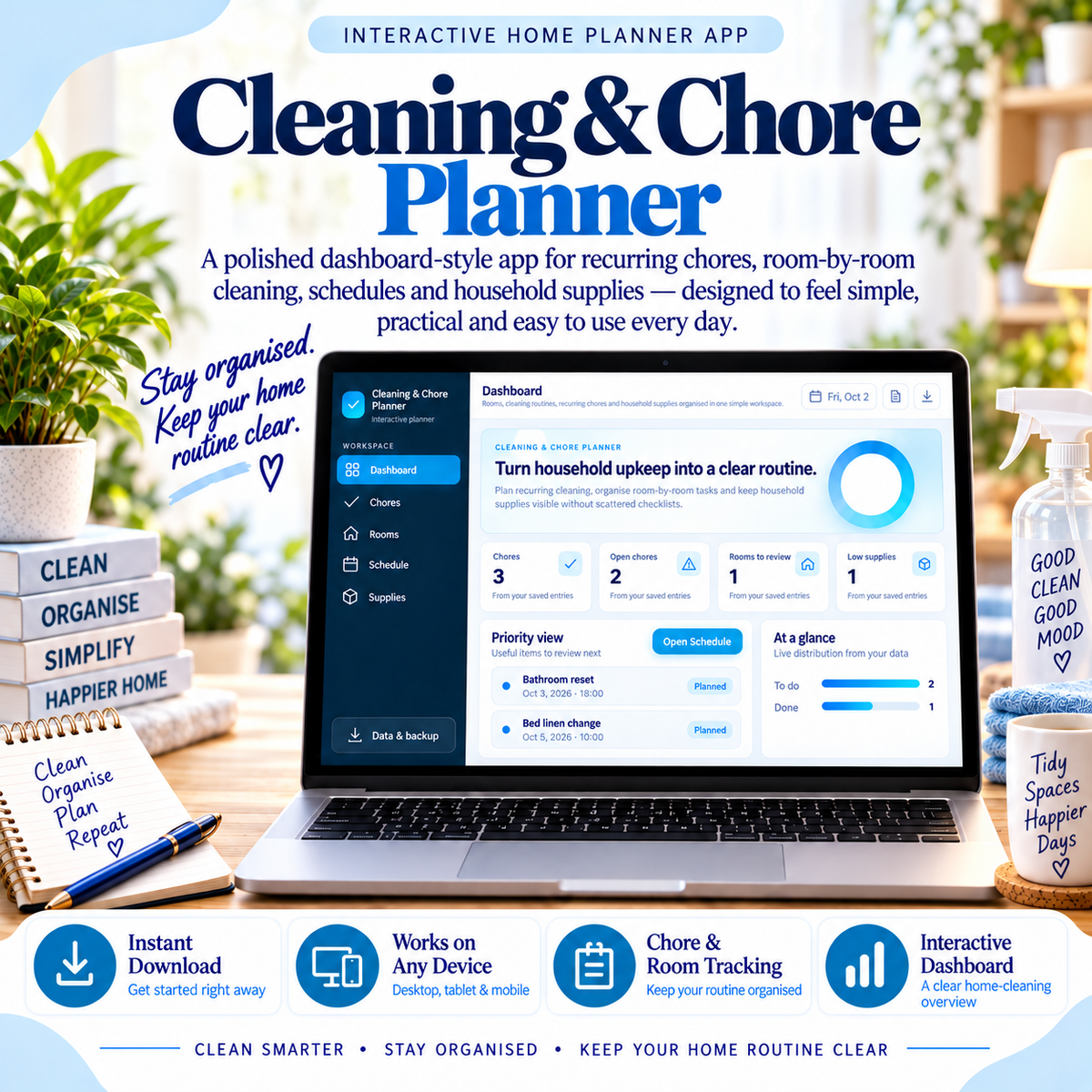 🧹📱 Cleaning & Chore Planner App — Interactive Personal Planner