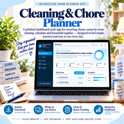 🧹📱 Cleaning & Chore Planner App — Interactive Personal Planner