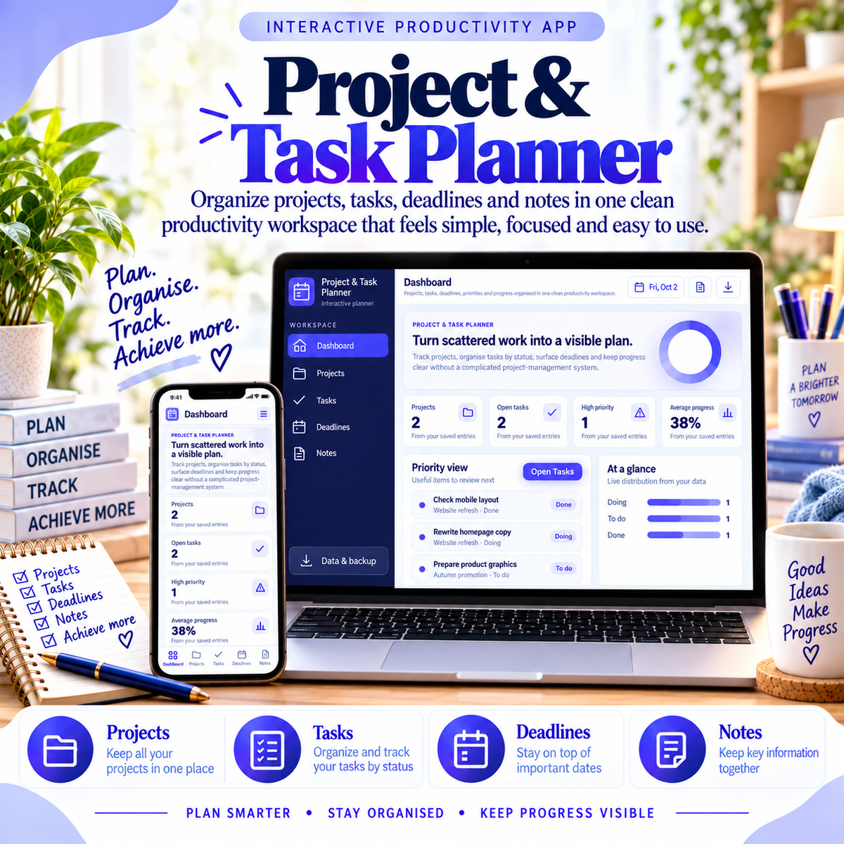 📋📱 Project & Task Planner App — Interactive Personal Planner