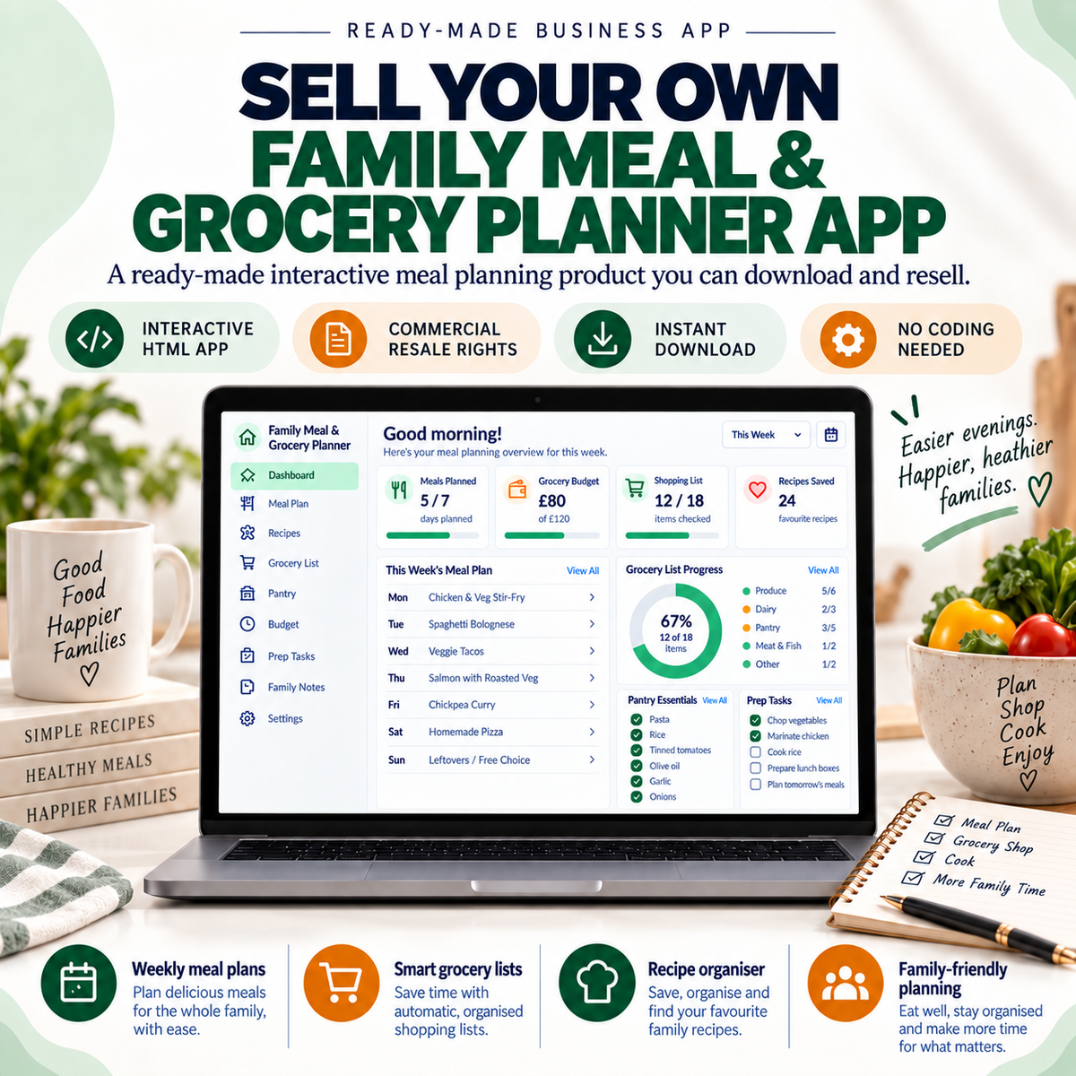 🍲🛒 Family Meal & Grocery Planner App — Ready-Made Digital Product