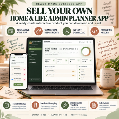 🏡📱 Home & Life Admin Planner App — Ready-Made Digital Product
