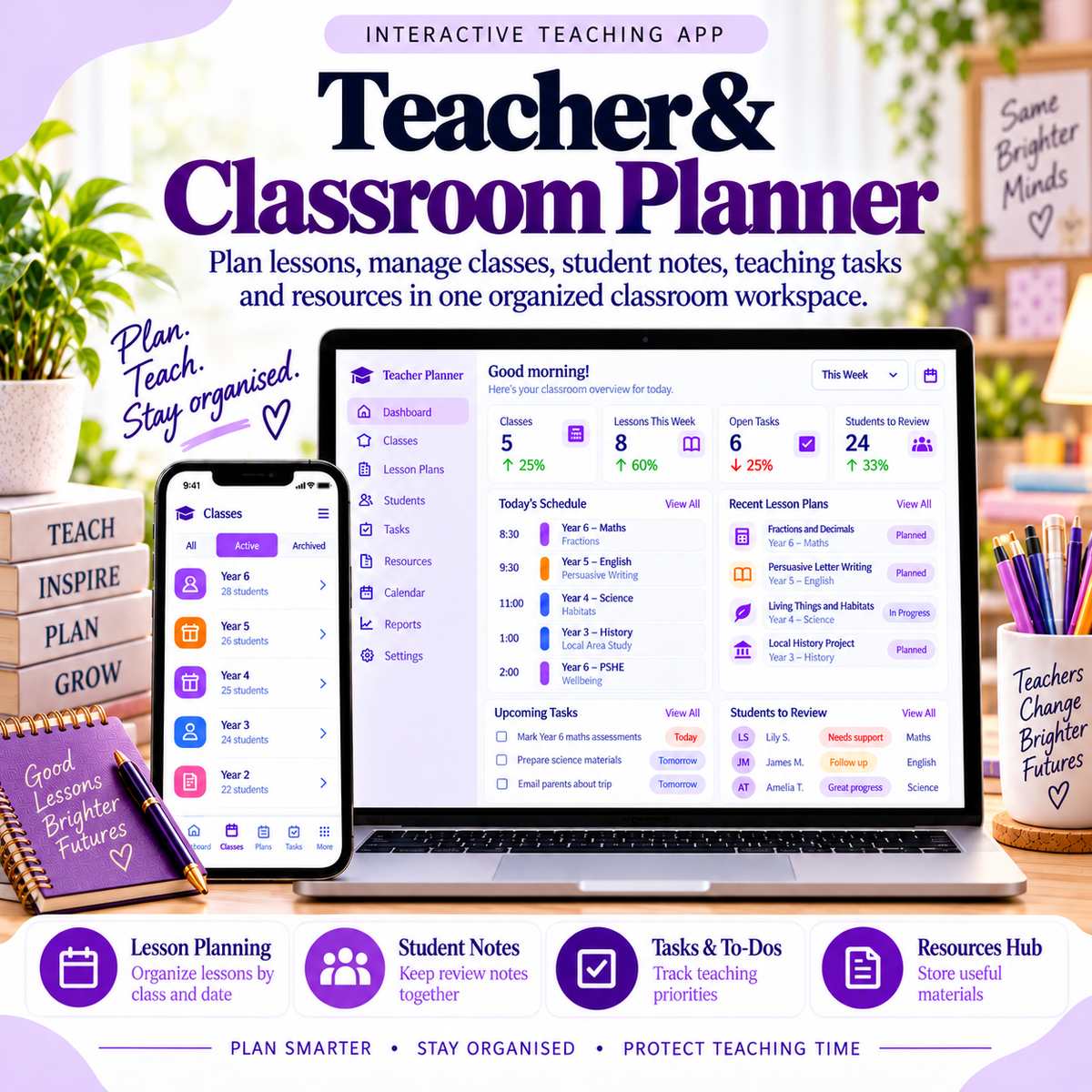 🍎📱 Teacher & Classroom Planner App — Interactive Personal Planner