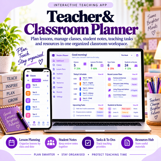 🍎📱 Teacher & Classroom Planner App — Interactive Personal Planner
