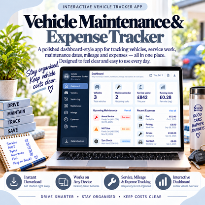 🚗📱 Vehicle Maintenance & Expense Tracker App — Interactive Personal Planner