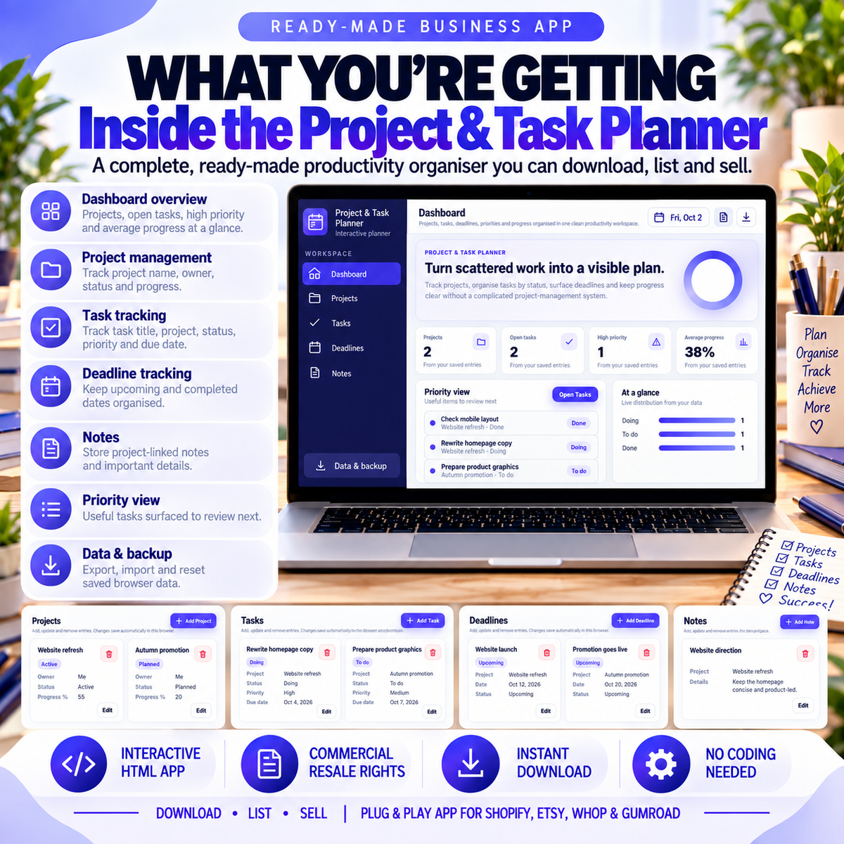 📋 Project & Task Planner App — Ready-Made Digital Product