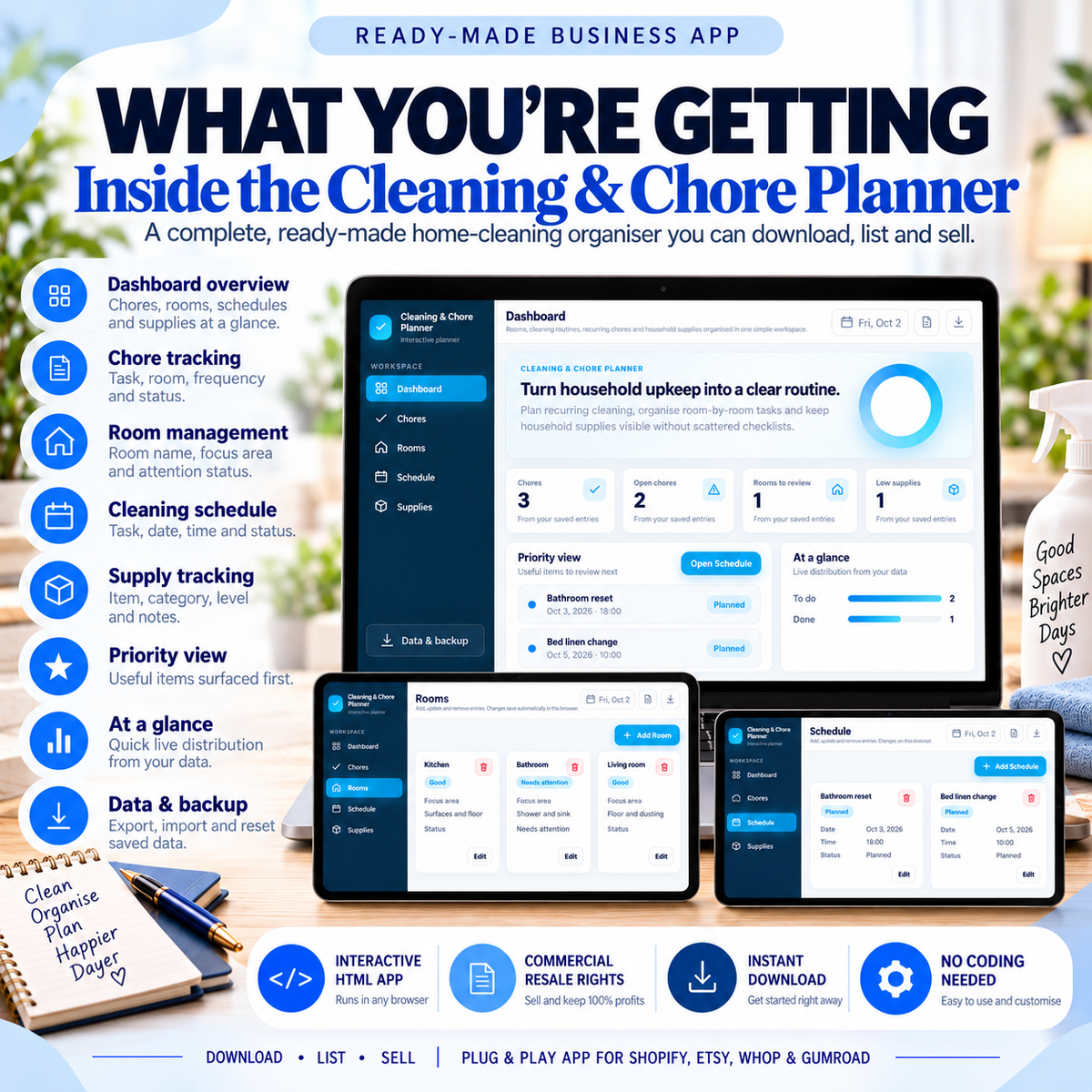 🧹 Cleaning & Chore Planner App — Ready-Made Digital Product