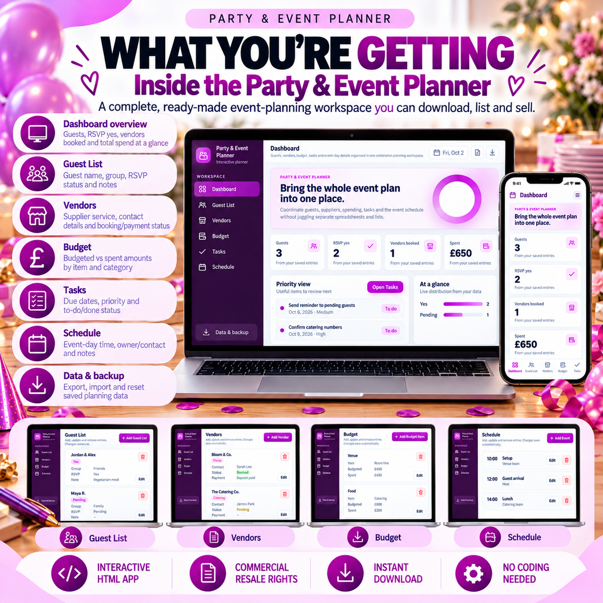 🎉 Party & Event Planner App — Ready-Made Digital Product