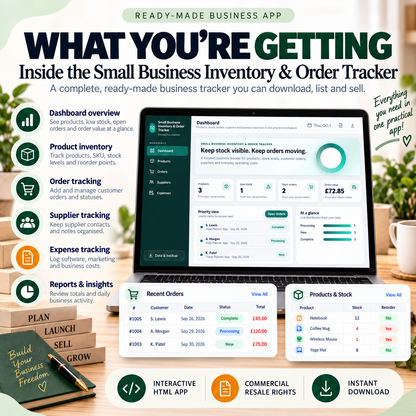 📦 Small Business Inventory & Order Tracker App — Ready-Made Digital Product