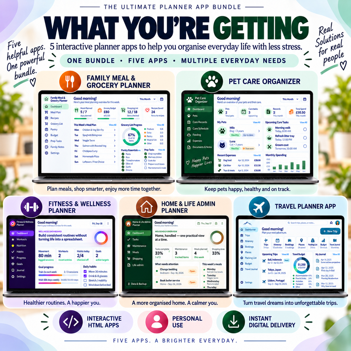 🏡📱 Everyday Life & Family — 5 Interactive Personal Apps Bundle
