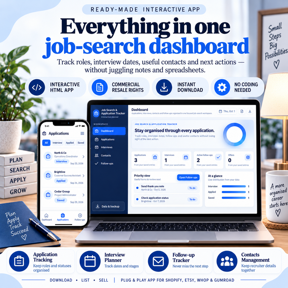 💼📱 Job Search & Application Tracker App — Interactive Personal Planner