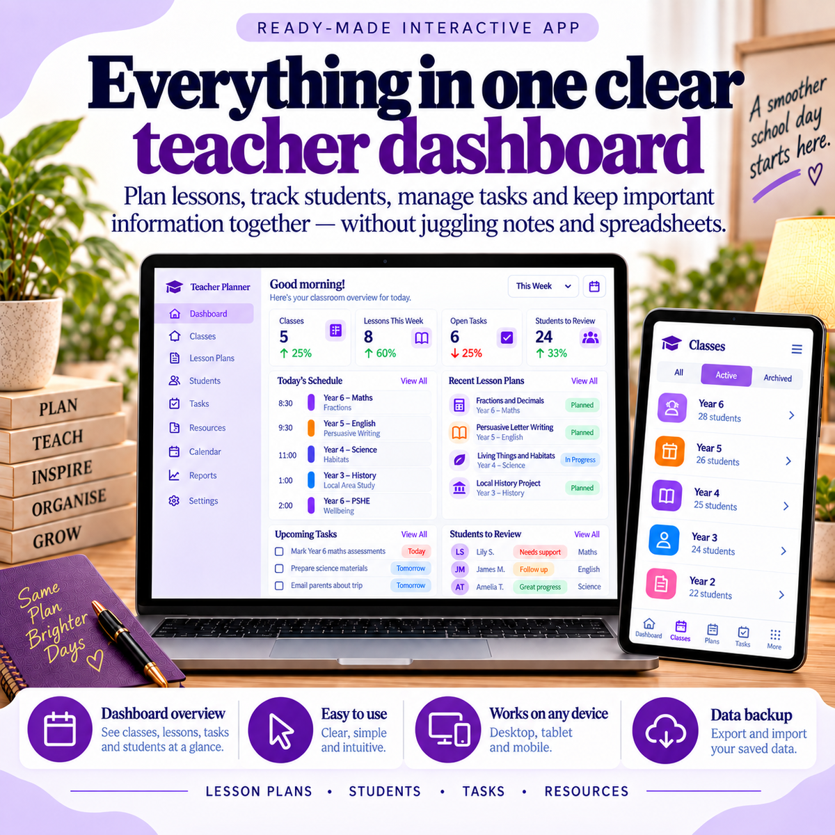 🍎📱 Teacher & Classroom Planner App — Interactive Personal Planner