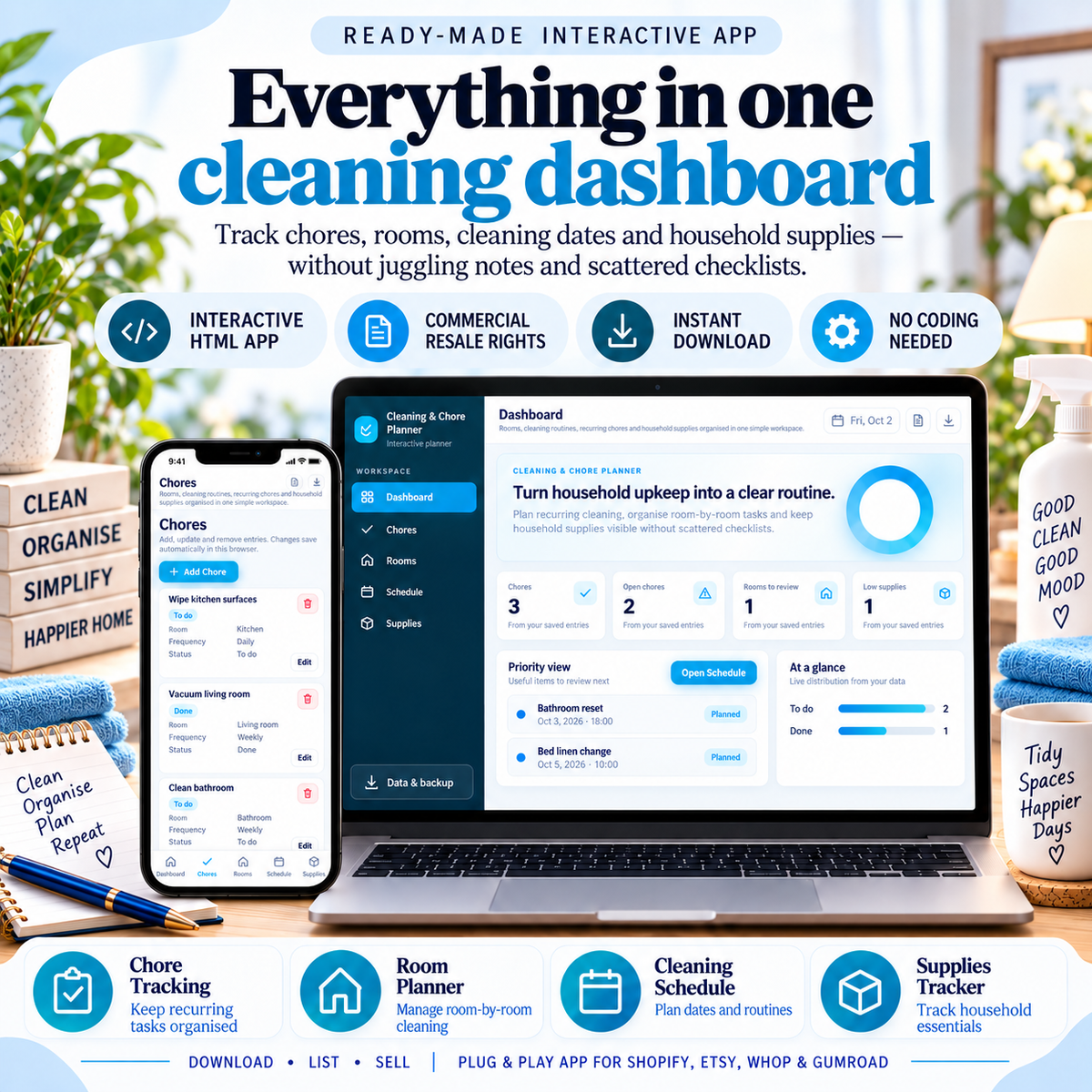 🧹📱 Cleaning & Chore Planner App — Interactive Personal Planner
