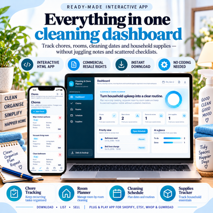 🧹📱 Cleaning & Chore Planner App — Interactive Personal Planner