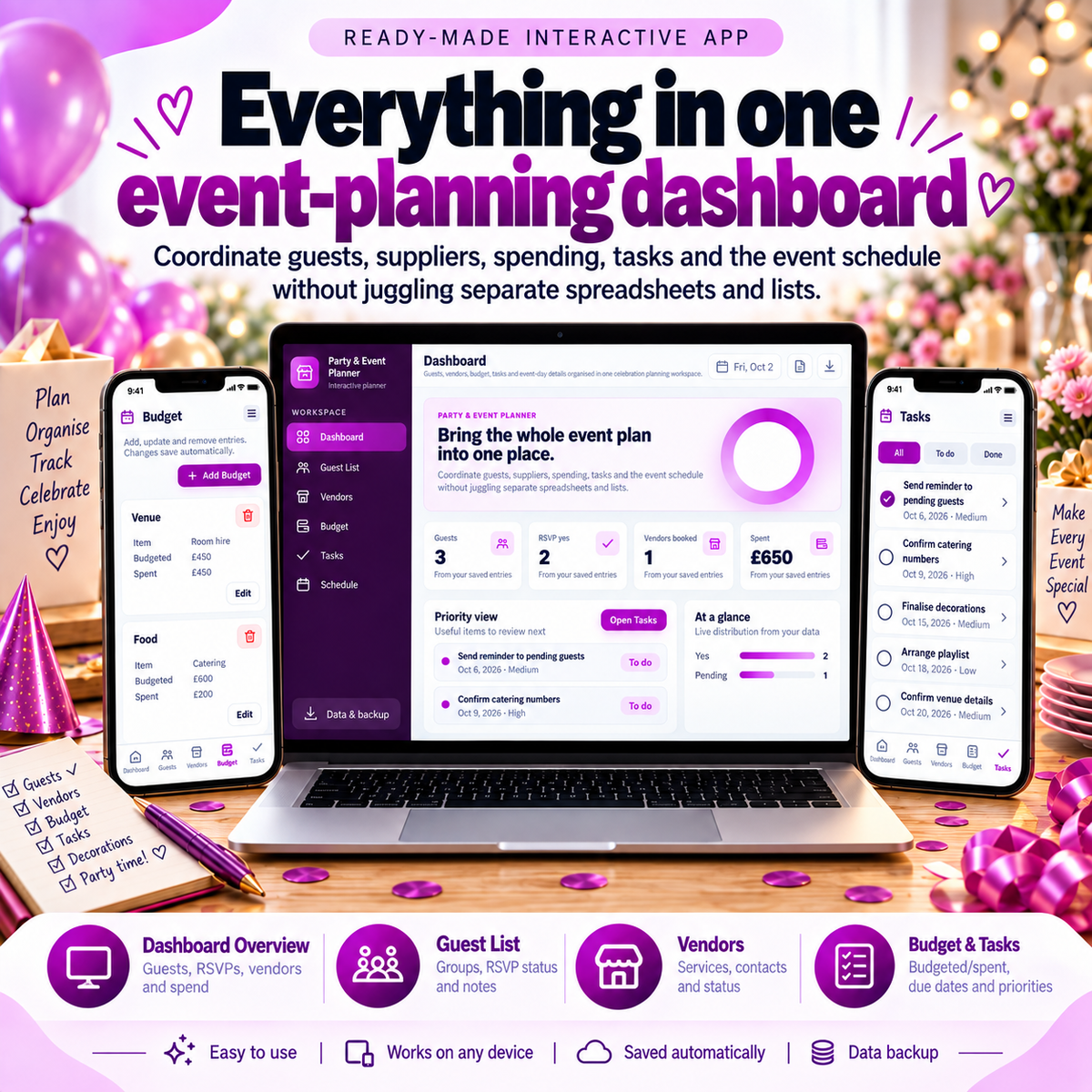 🎉📱 Party & Event Planner App — Interactive Personal Planner