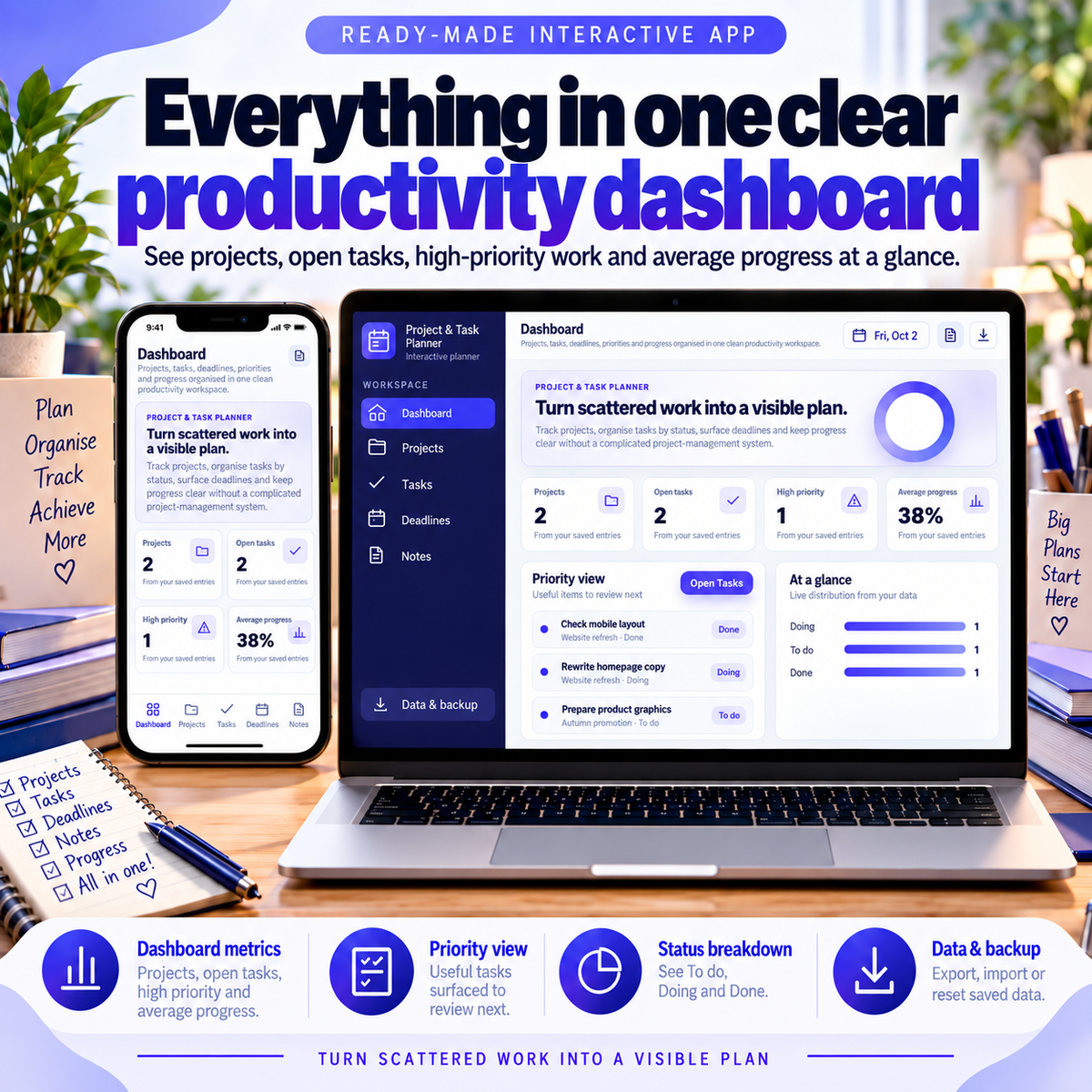 📋📱 Project & Task Planner App — Interactive Personal Planner
