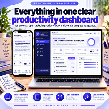 📋📱 Project & Task Planner App — Interactive Personal Planner