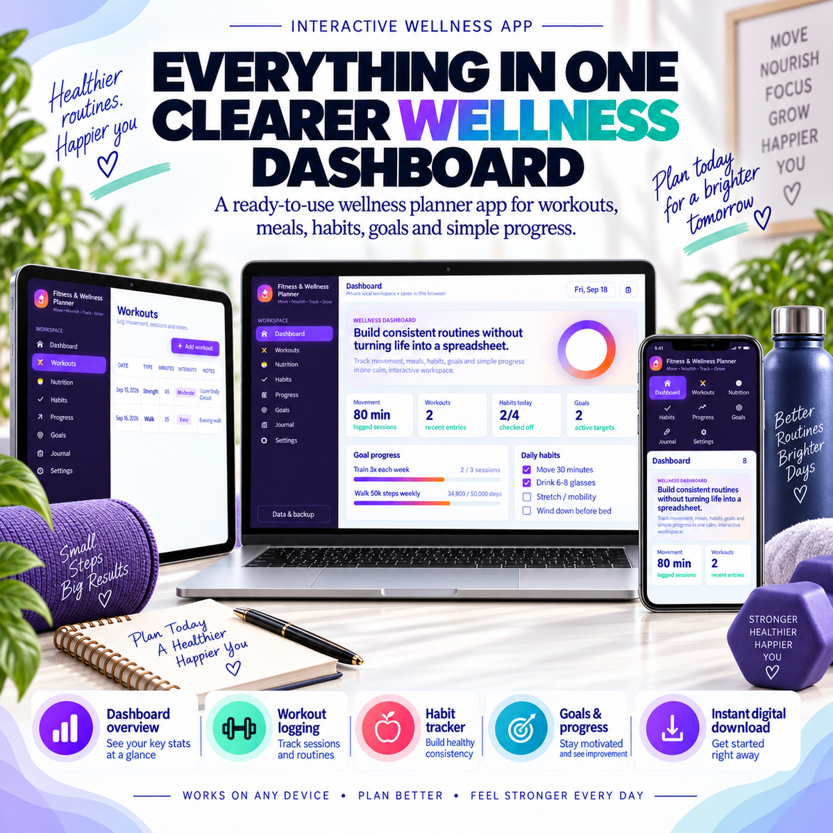 🏋️📱 Fitness & Wellness Planner App — Interactive Personal Planner