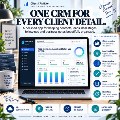 👥📱 Client CRM Lite App — Interactive Personal Business Planner