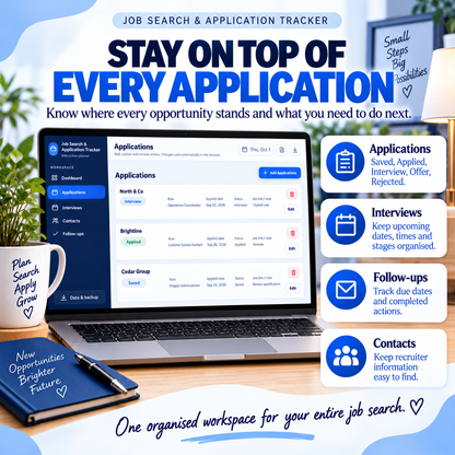 💼📱 Job Search & Application Tracker App — Interactive Personal Planner