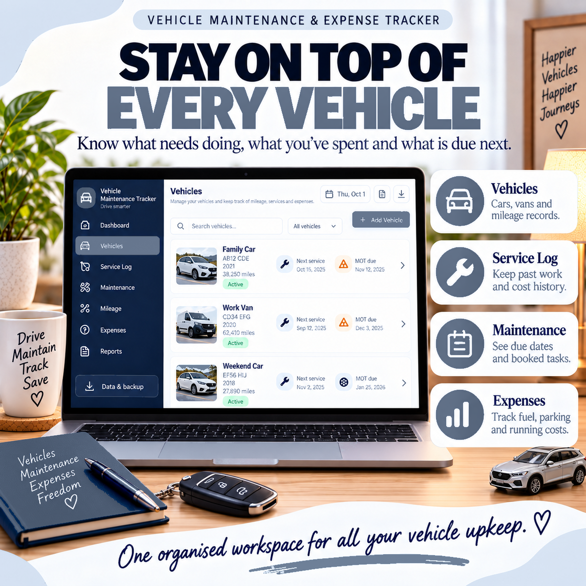 🚗📱 Vehicle Maintenance & Expense Tracker App — Interactive Personal Planner