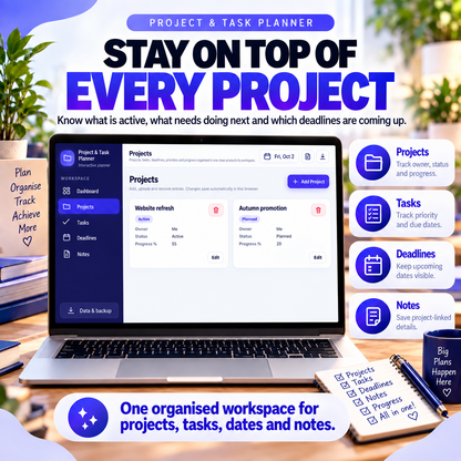 📋📱 Project & Task Planner App — Interactive Personal Planner