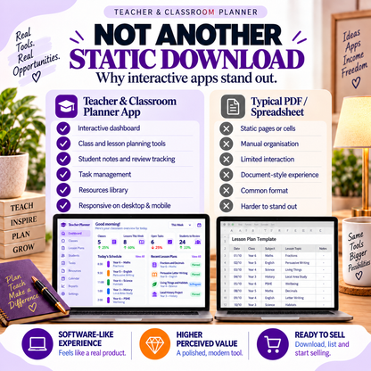 🍎 Teacher & Classroom Planner App — Ready-Made Digital Product
