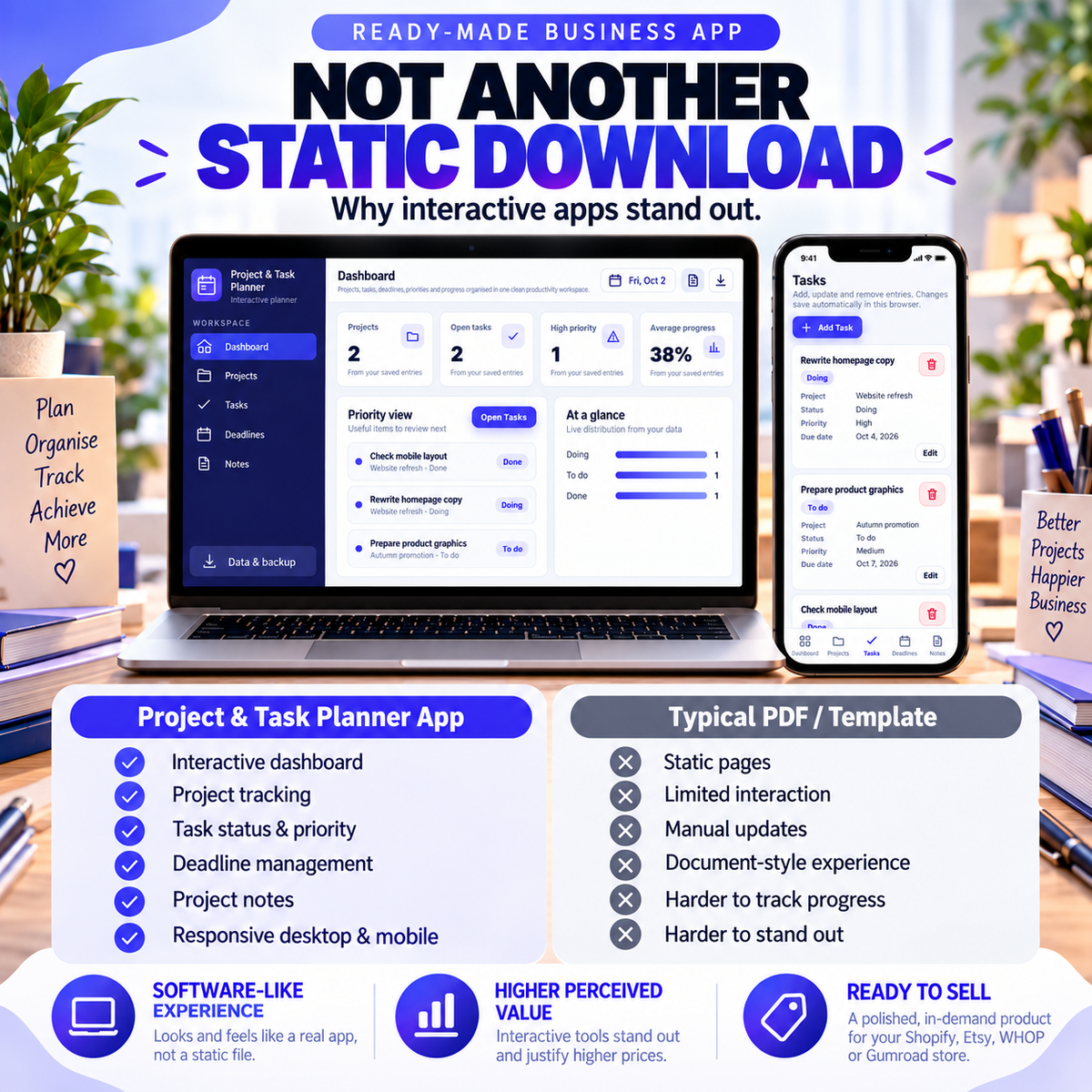 📋 Project & Task Planner App — Ready-Made Digital Product