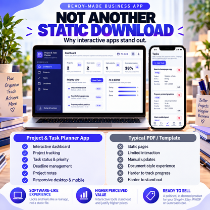 📋 Project & Task Planner App — Ready-Made Digital Product
