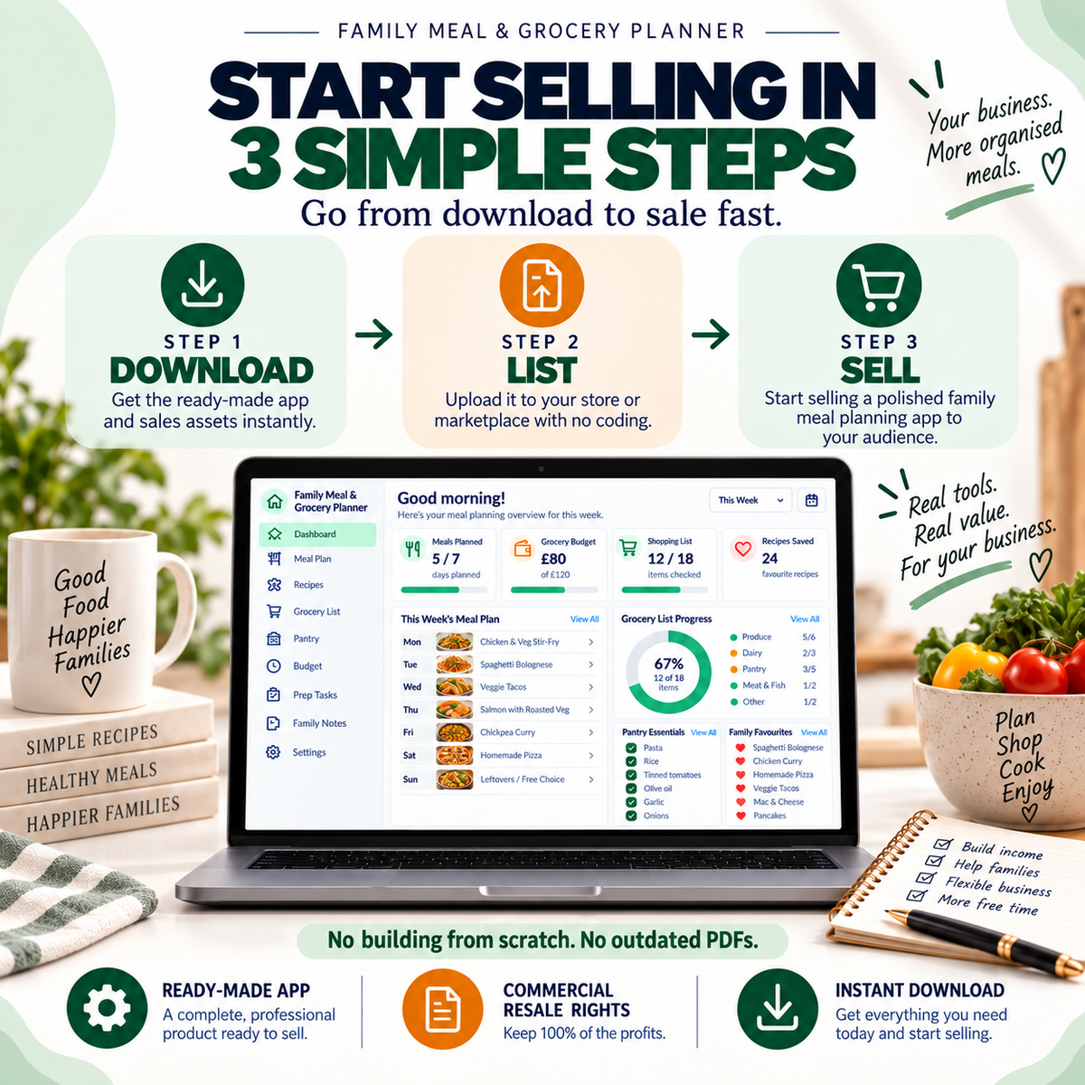 🍲🛒 Family Meal & Grocery Planner App — Ready-Made Digital Product