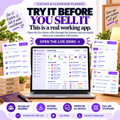 🍎 Teacher & Classroom Planner App — Ready-Made Digital Product