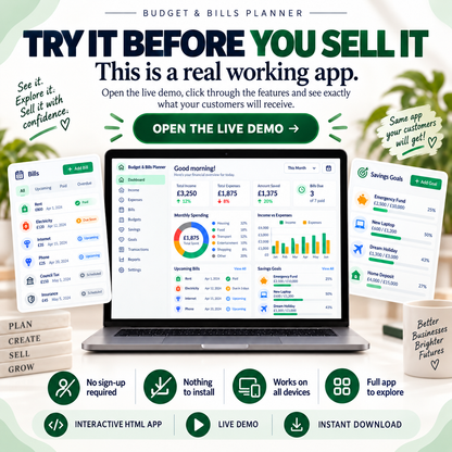 💰📱 Budget & Bills Planner App — Ready-Made Digital Product