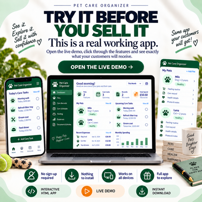 🐾📱 Pet Care Organizer App — Ready-Made Digital Product