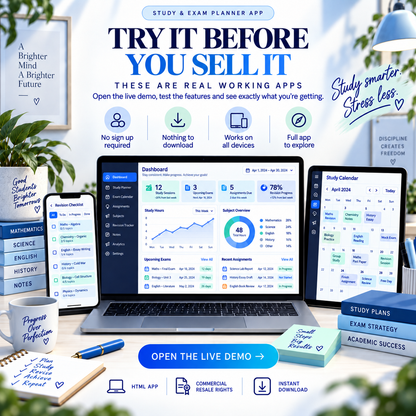 🎓📱 Study & Exam Planner App — Ready-Made Digital Product